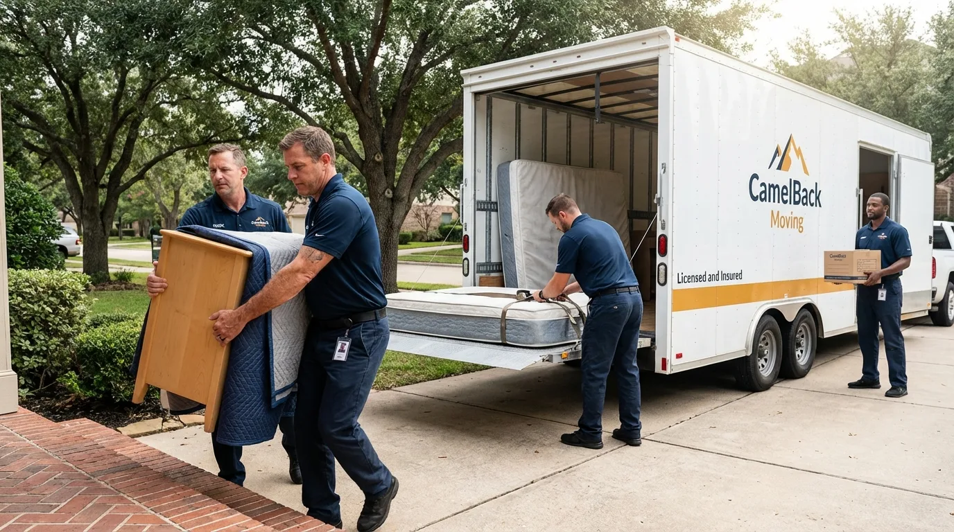 Crew loading residential truck for cross-state move from Guin, AL