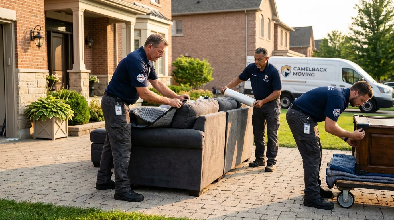 Large estate moving crew wrapping furniture in Guin, AL
